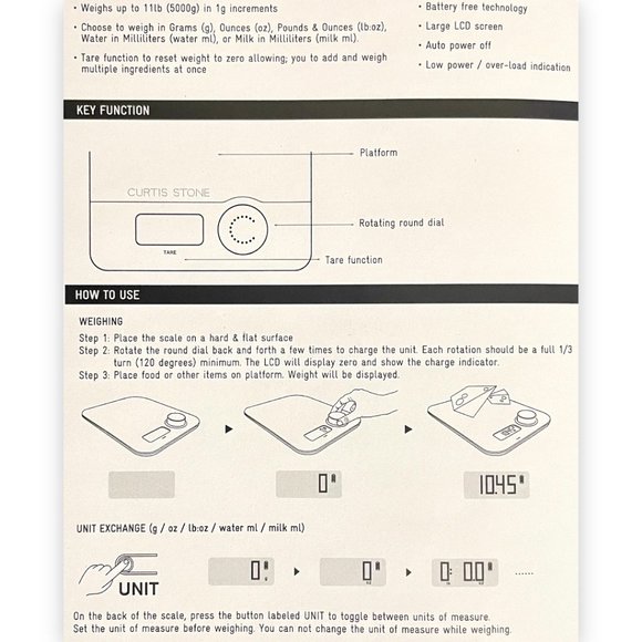 🆕 KINETIC TARE KITCHEN WEIGHT SCALE ~ BATTERY FREE TECHNOLOGY - Picture 9 of 10